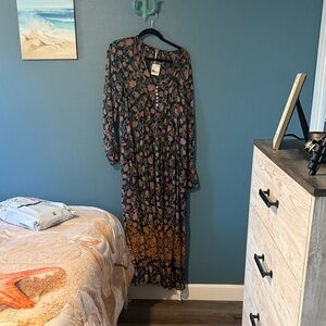 Free People Floral Maxi Dress - Black and Orange#2